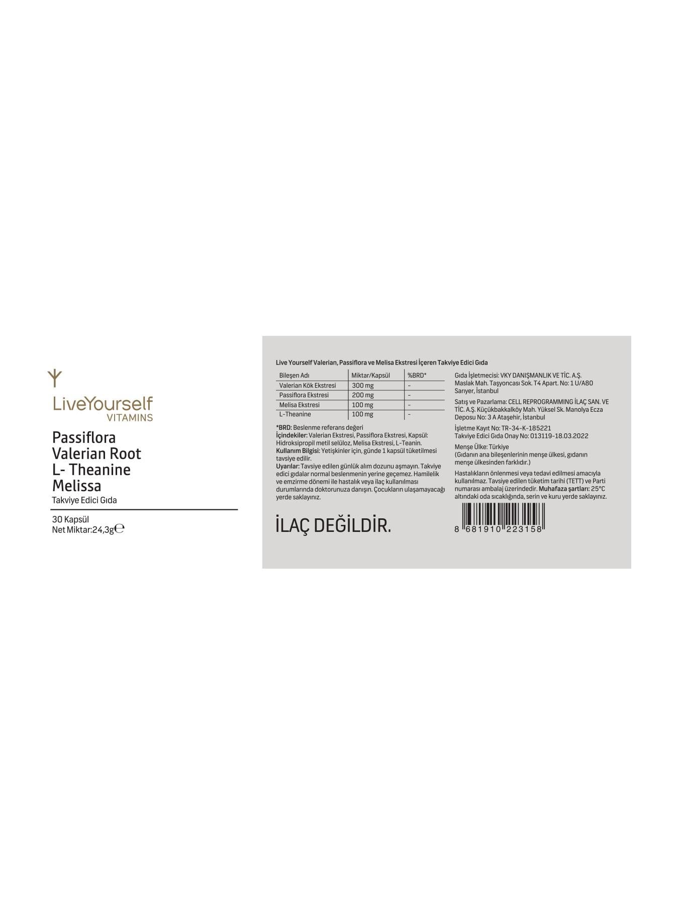 Live Yourself Passiflora Valerian Root L-theanine Melissa Kür 30 Kapsül