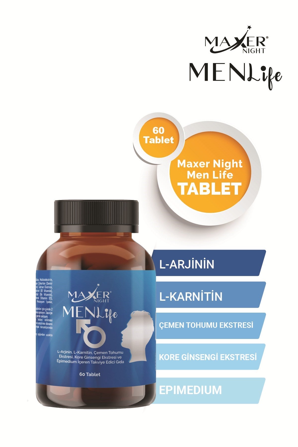 Maxer Night Men Life L-Arjinin, L-Karnitin, Epimedium İçeren 60 Tablet