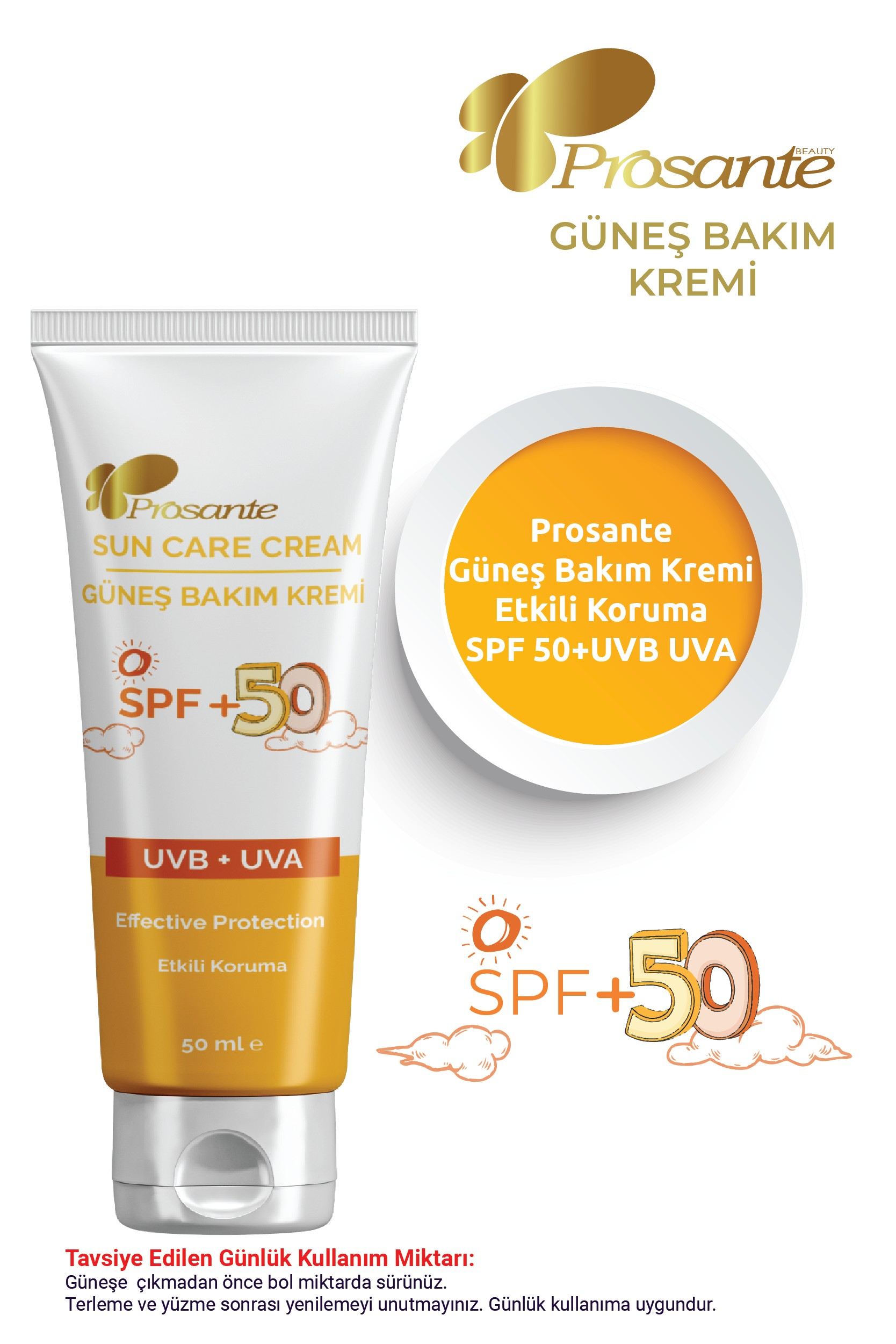 Prosante Güneş Bakım Kremi SPF +50 Çocuk Etkili Koruma UVB UVA 50 ml