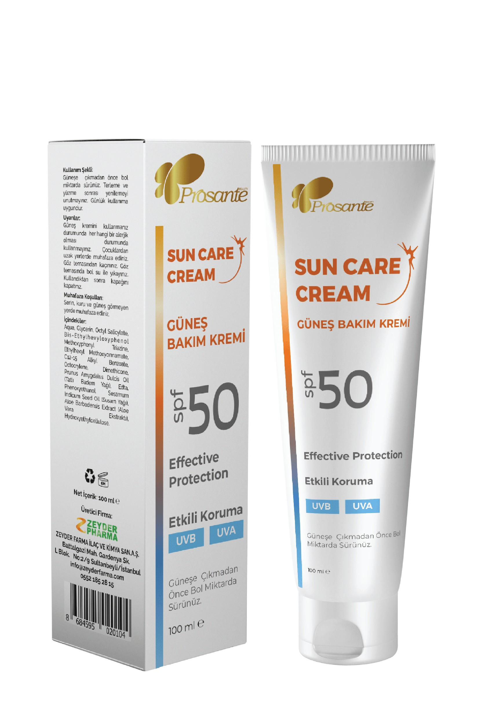 Prosante Güneş Bakım Kremi SPF 50 Etkili Koruma UVB UVA 100 ml 3lü Paket
