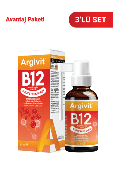 Argivit Active Plus B12 Vitamin 3lü Paket (Metilkobalamin, Hidroksikobalamin ve Adenozilkobalamin) Sprey 30 ml
