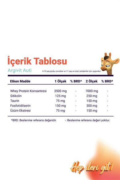 Argivit Auti Taurin, Sitikolin, Fosfotidilserin ve Üzüm Ekstresi İçeren Gıda Takviyesi 400 gr