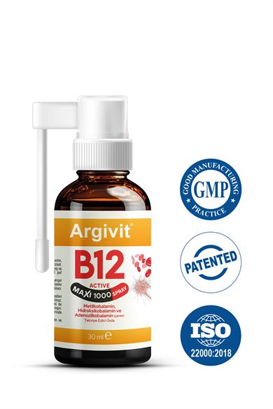 Argivit B12 Active Maxi 1000 Sprey 30 ML (Metilkobalamin, Hidroksikobalamin ve Adenozilkobalamin)