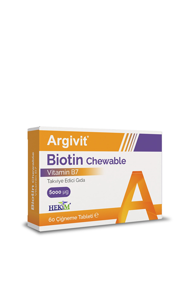 Argivit Biotin Chewable (B7 Vtitamini) İçeren Takviye Edici Gıda 60 Çiğneme Tableti