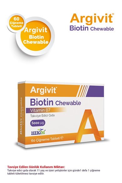 Argivit Biotin Chewable (B7 Vtitamini) İçeren Takviye Edici Gıda 60 Çiğneme Tableti
