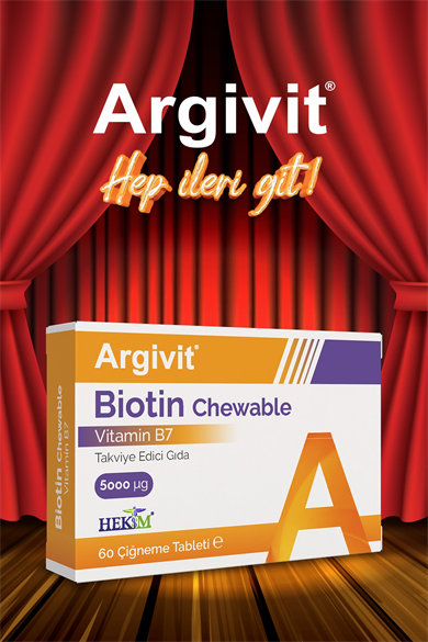 Argivit Biotin Chewable (B7 Vtitamini) İçeren Takviye Edici Gıda 60 Çiğneme Tableti