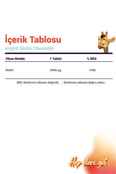 Argivit Biotin Chewable (B7 Vtitamini) İçeren Takviye Edici Gıda 60 Çiğneme Tableti