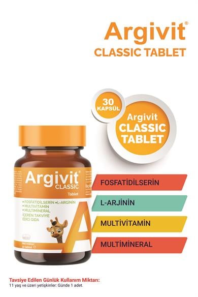 Argivit Classic Fosfotidilserin, L-Arjinin, Multivitamin ve Multimineral İçeren Tablet 30 Tablet