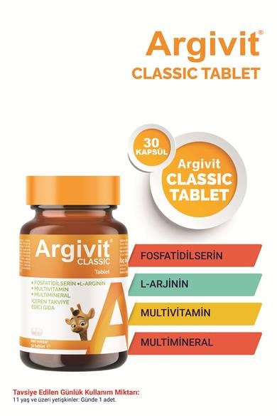 Argivit Classic Fosfotidilserin, L-Arjinin, Multivitamin ve Multimineral İçeren Tablet 30 Tablet