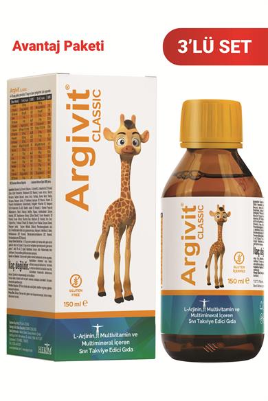 Argivit Classic L-Arjinin, Multivitamin ve Multimineral İçeren Sıvı 150 ml 3lü Paket - Portakal ve Vanilya Aromalı