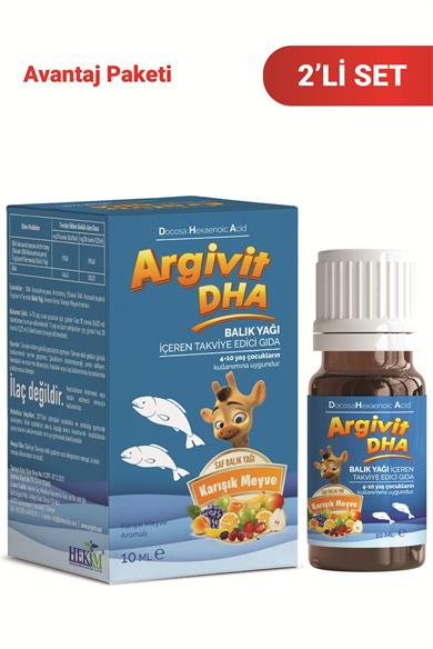 Argivit DHA 10 ml Damla Balık Yağı İçeren Takviye Edici Gıda 2’li Paket - Karışık Meyve Aromalı 