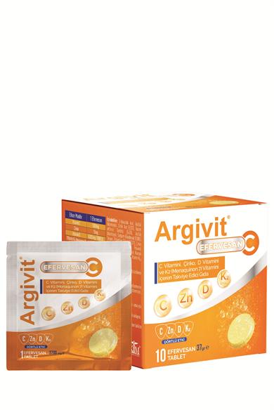 Argivit Efervesan C Tablet C Vitamini, Çinko, D Vitamini ve K2 Vitamini (Menaquinon 7) İçeren 10 Saşe