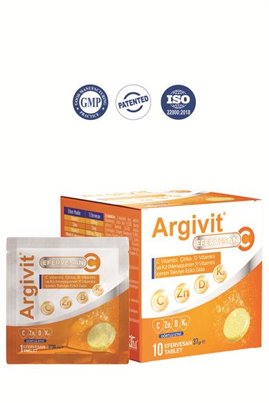 Argivit Efervesan C Tablet C Vitamini, Çinko, D Vitamini ve K2 Vitamini (Menaquinon 7) İçeren 10 Saşe