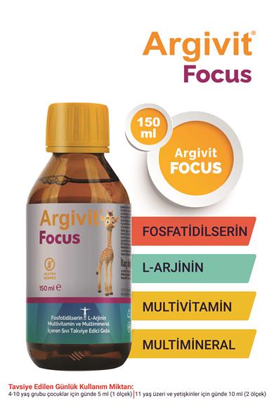 Argivit Focus Fosfotidilserin, L-Arjinin, Multivitamin ve Multimineral İçeren Sıvı 3’lü Paket 150 ml - Portakal ve Vanilya Aromalı