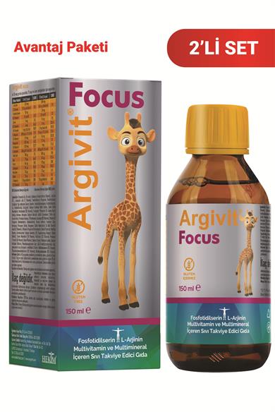Argivit Focus Fosfotidilserin, L-Arjinin, Multivitamin ve Multimineral İçeren Sıvı 2’li Paket 150 ml - Portakal ve Vanilya Aromalı