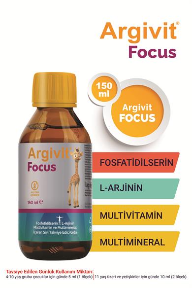 Argivit Focus Fosfotidilserin, L-Arjinin, Multivitamin ve Multimineral İçeren Sıvı 150 ml - Portakal ve Vanilya Aromalı