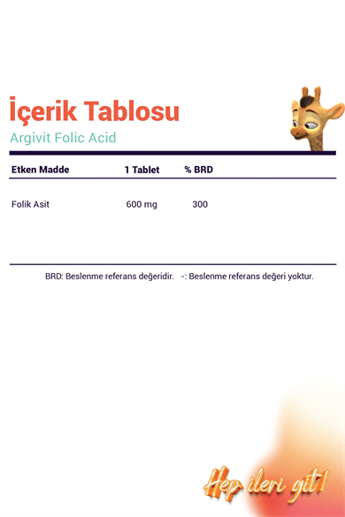 Argivit Folik Asit Vitamin B9 İçeren Takviye Edici Gıda 30 Tablet