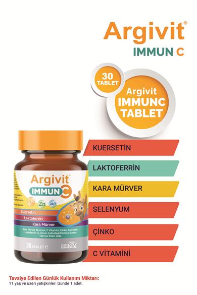 Argivit Immun C Tablet 2’li Paket ( Kara Mürver, C Vitamini, Çinko, Kuersetin, Laktoferrin, Üzüm ) 30 Tablet