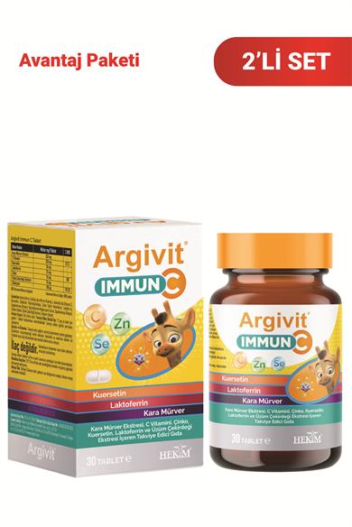 Argivit Immun C Tablet 2’li Paket ( Kara Mürver, C Vitamini, Çinko, Kuersetin, Laktoferrin, Üzüm ) 30 Tablet