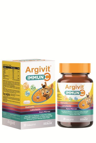 Argivit Immun C Tablet 2’li Paket ( Kara Mürver, C Vitamini, Çinko, Kuersetin, Laktoferrin, Üzüm ) 30 Tablet