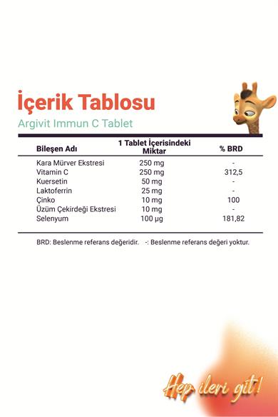Argivit Immun C Tablet ( Kara Mürver, C Vitamini, Çinko, Kuersetin, Laktoferrin, Üzüm ) 30 Tablet