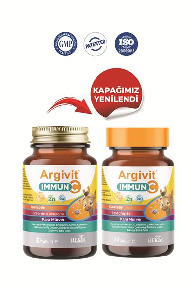Argivit Immun C Tablet ( Kara Mürver, C Vitamini, Çinko, Kuersetin, Laktoferrin, Üzüm ) 30 Tablet
