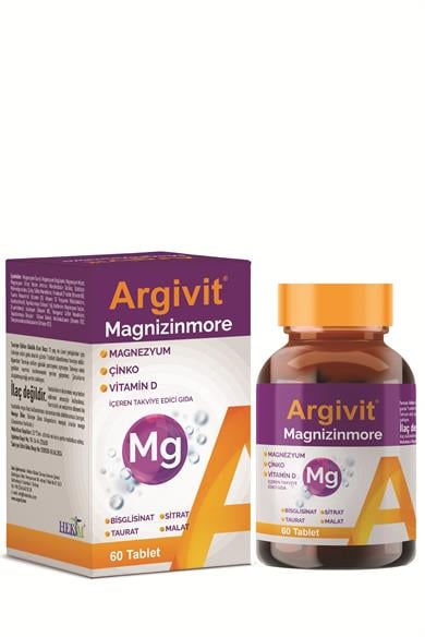Argivit Magnizinmore Magnezyum, Çinko ve Vitamin D İçeren Takviye Edici Gıda 60 Tablet