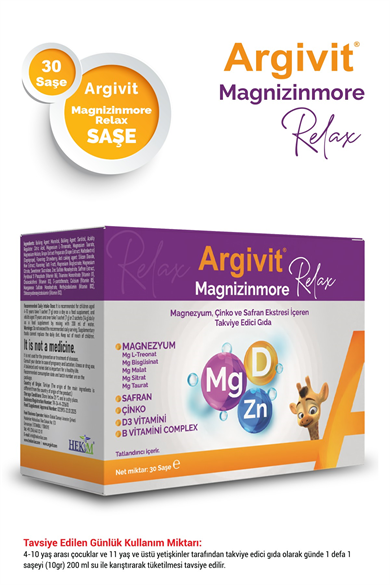 Argivit Magnizinmore Relax Magnezyum, Çinko ve Safran Ekstresi İçeren Takviye Edici Gıda 30 Saşe