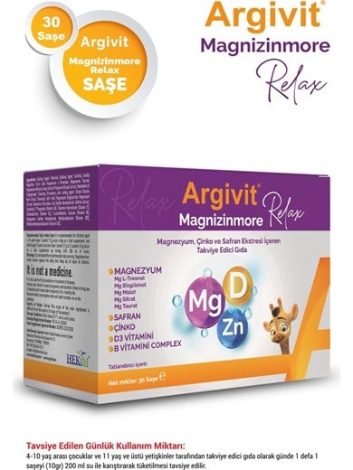 Argivit Magnizinmore Relax Dietary Supplement Containing Magnesium, Zinc, and Saffron Extract 30 Sachet