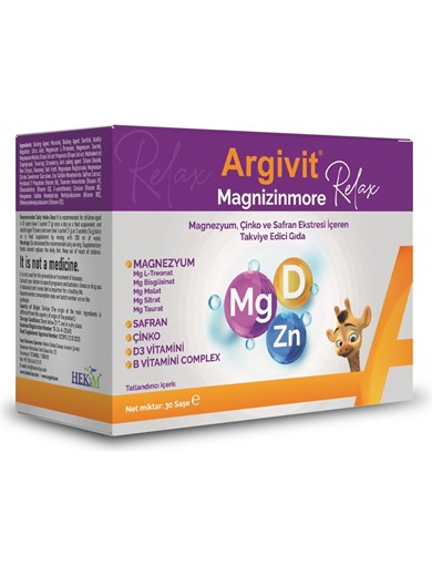 Argivit Magnizinmore Relax Dietary Supplement Containing Magnesium, Zinc, and Saffron Extract 30 Sachet