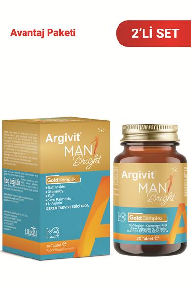 Argivit Man Bright Tablet 2’li Paket ( Cüce Palmiye (Saw Palmetto), Safran, Isırgan ve L-Arjinin ) 30 Tablet
