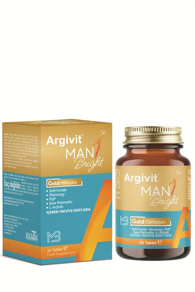 Argivit Man Bright Tablet 3’lü Paket ( Cüce Palmiye (Saw Palmetto), Safran, Isırgan ve L-Arjinin ) 30 Tablet