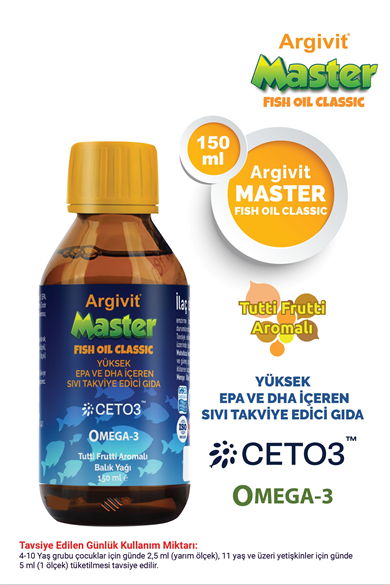 Argivit Master Fish Oil Yüksek Omega-3 (3000mg) İçeren Balık Yağı 150 ml - Tutti Frutti Aromalı