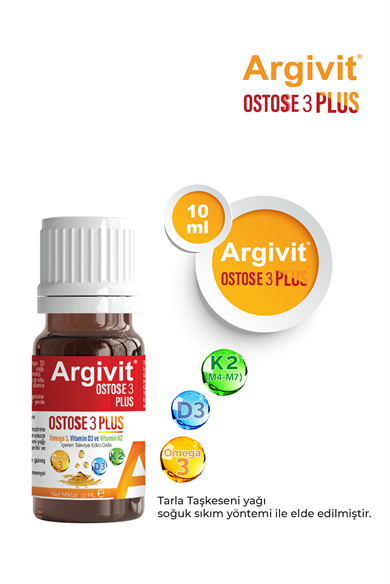 Argivit Ostose 3 Plus Omega 3 ve Vitamin D3 içeren Takviye Edici Gıda 10 ml