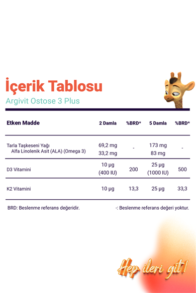 Argivit Ostose 3 Plus Omega 3 ve Vitamin D3 içeren Takviye Edici Gıda 10 ml