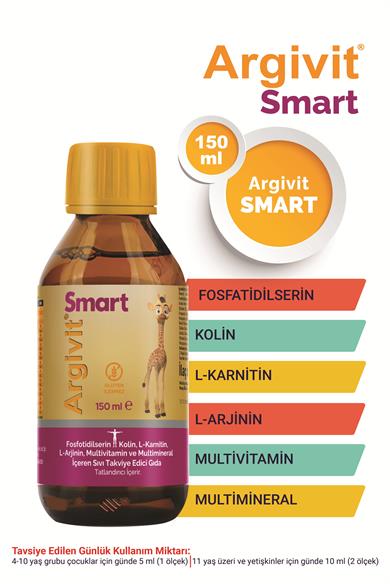 Argivit Smart (Fosfotidilserin, Kolin, L-Karnitin, L-Arjinin, Multivitamin, Multimineral) Şurup 150 ml 3’lü Paket - Portakal ve Vanilya Aromalı