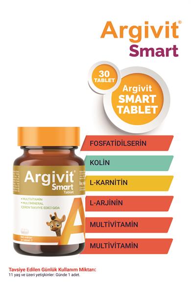 Argivit Smart Tablet 30 Tablet 2li Paket - Fosfatidilserin, Kolin, L-Arginin, Multivitamin ve Multimineral