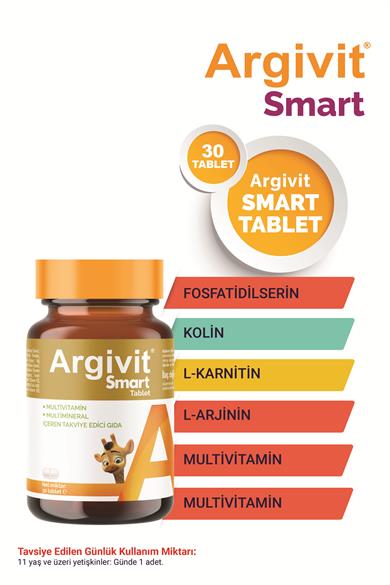 Argivit Smart Tablet 30 Tablet - Fosfatidilserin, Kolin, L-Arginin, Multivitamin ve Multimineral