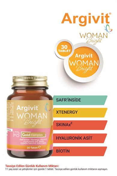 Argivit Woman Bright Tablet 30 Tablet 2’li Paket (Hyaluronik Asit, Safran, Fosfotidilserin)