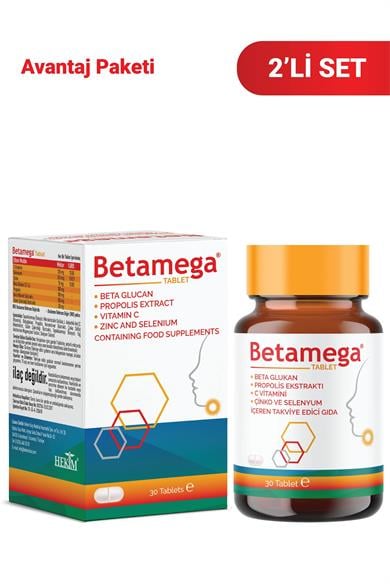 Betamega Tablet 30 Tablet 2li Paket Betaglukan, Propolis Ekstraktı, C Vitamini, Çinko, Selenyum