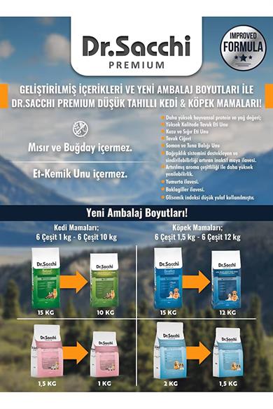 Dr.Sacchi Premium Düşük Tahıllı Sığır Etli Yetişkin Köpek Maması 1,5 Kg