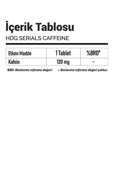 HDG SERIALS Caffeine Kafein İçeren Tablet Form Takviye Edici Gıda 60 Tablet