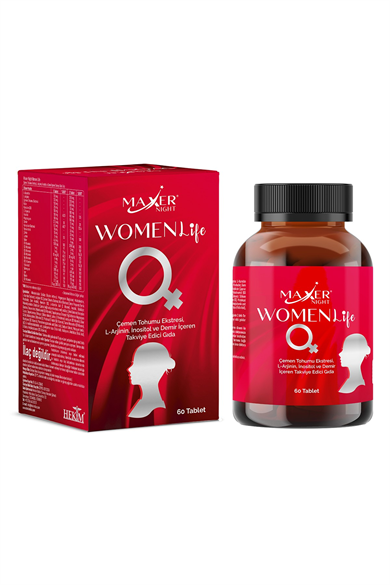 Maxer Night Women Life Çemen Tohumu Ekstresi, L-Arjinin, İnositol ve Demir İçeren Takviye Edici Gıda 60 Tablet