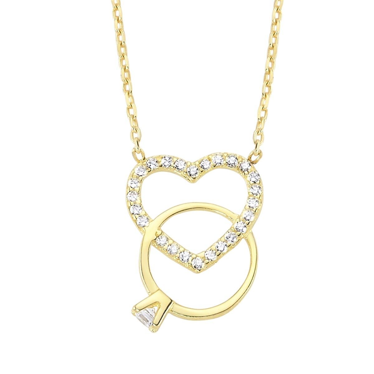 Mardeluz Yüzüklü Kalp Altın Kolye 8 Ayar 1.67  gr