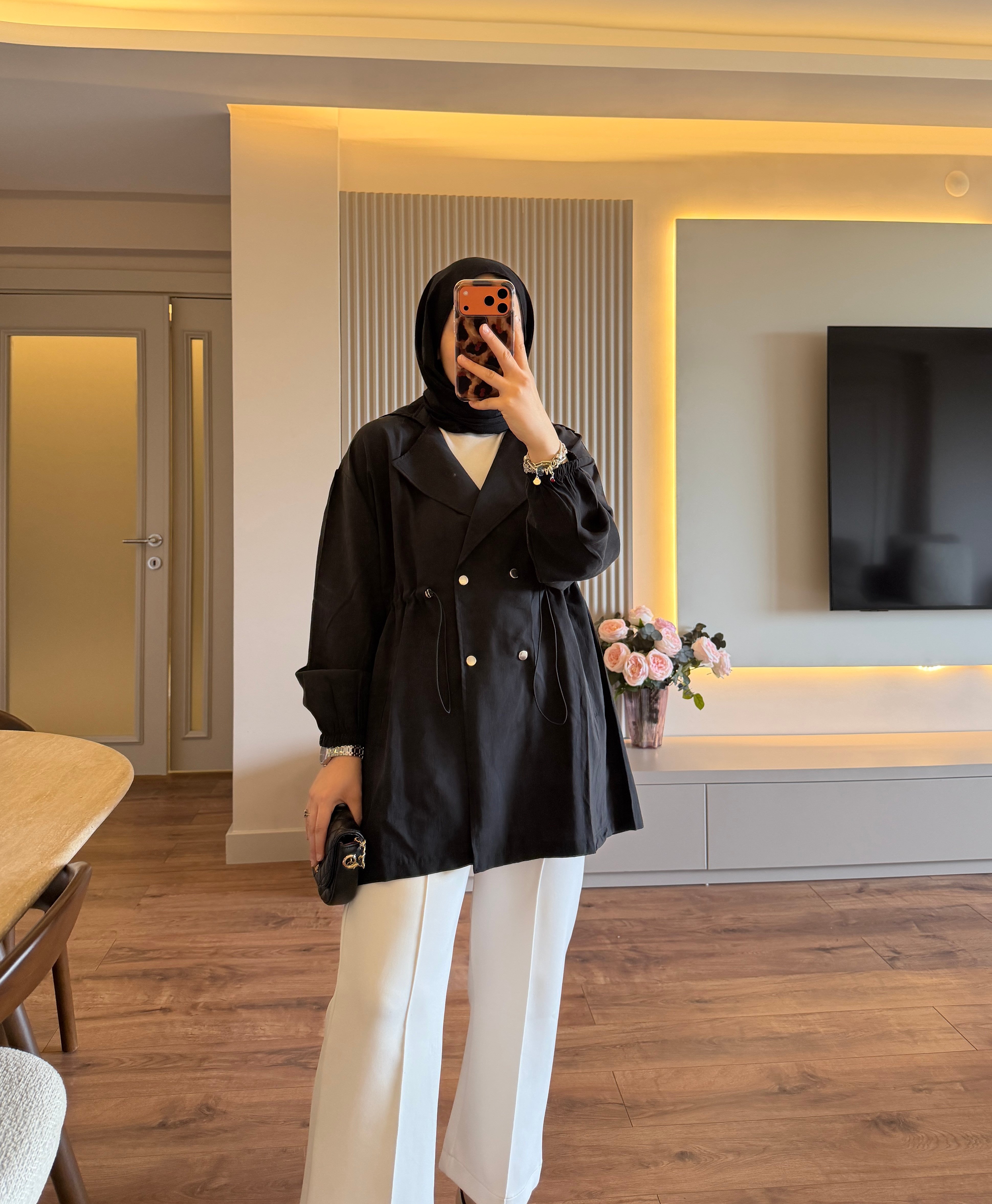 Beli Bağcıklı Ceket Siyah - CEKET