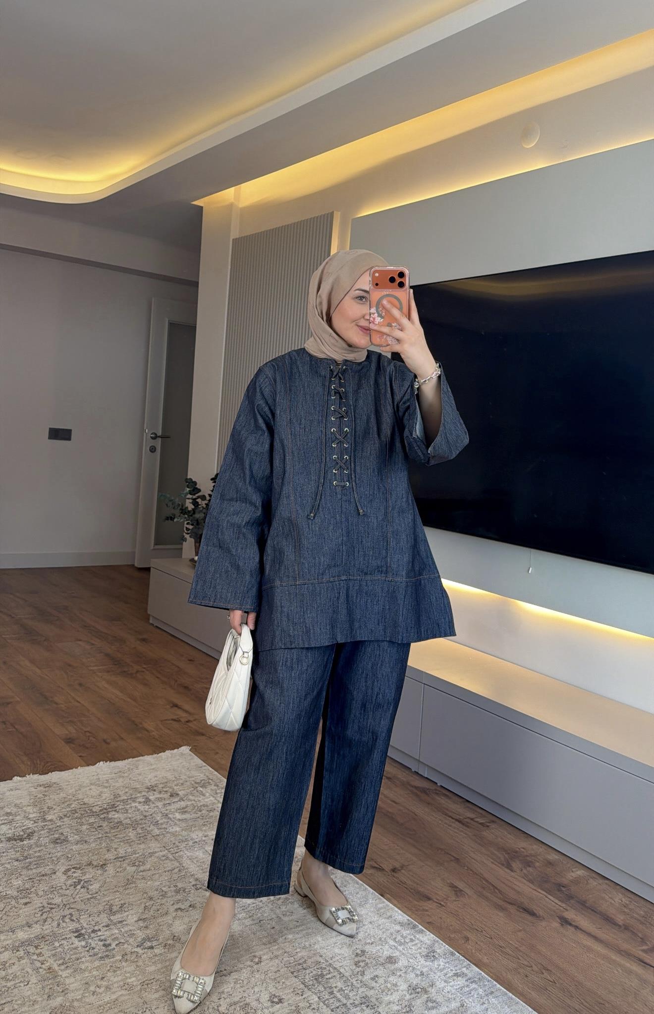 Denim Bağcık Detaylı Takım - TAKIM