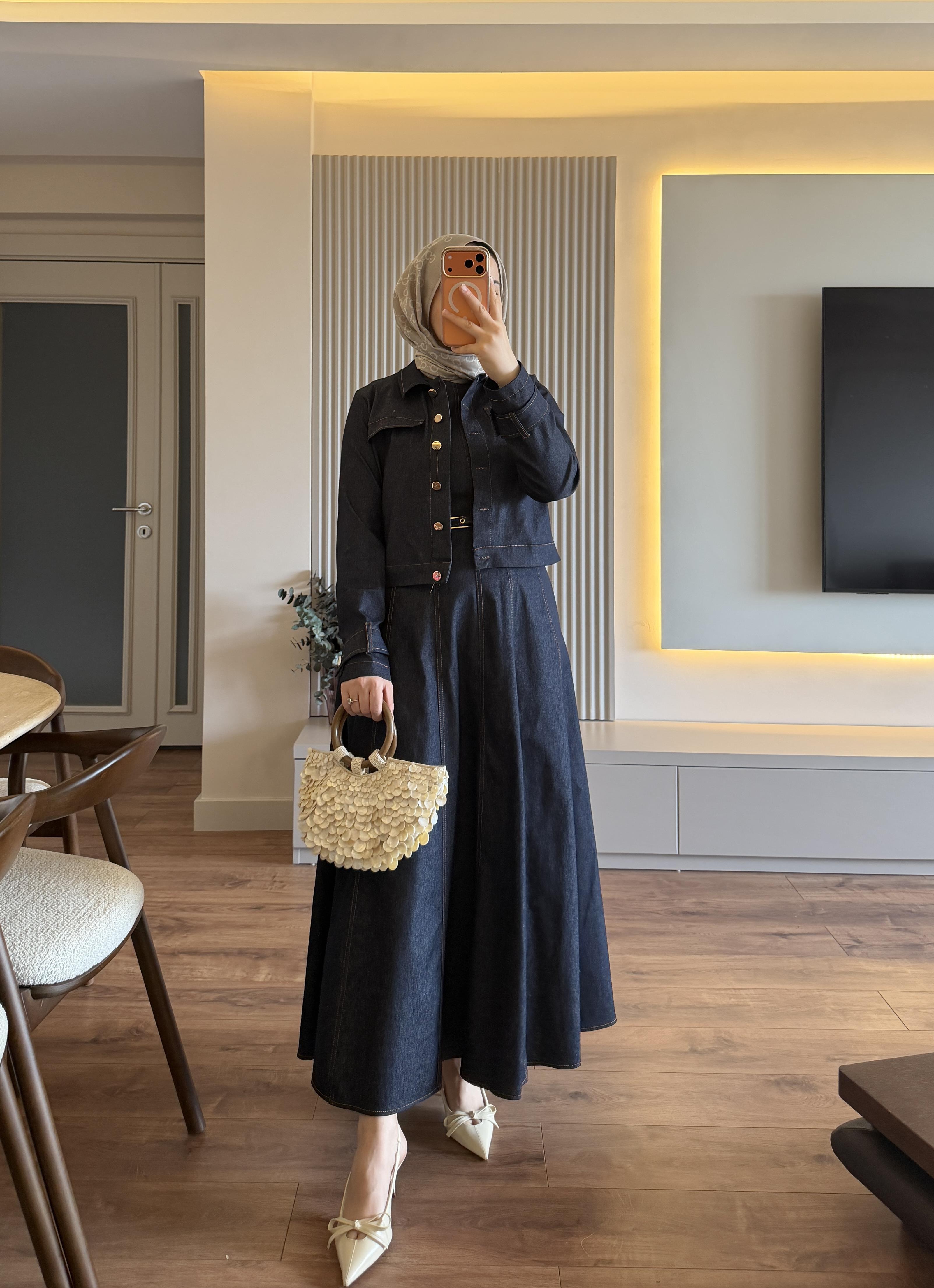 Denim Ceketli Elbise Lacivert - ELBİSE