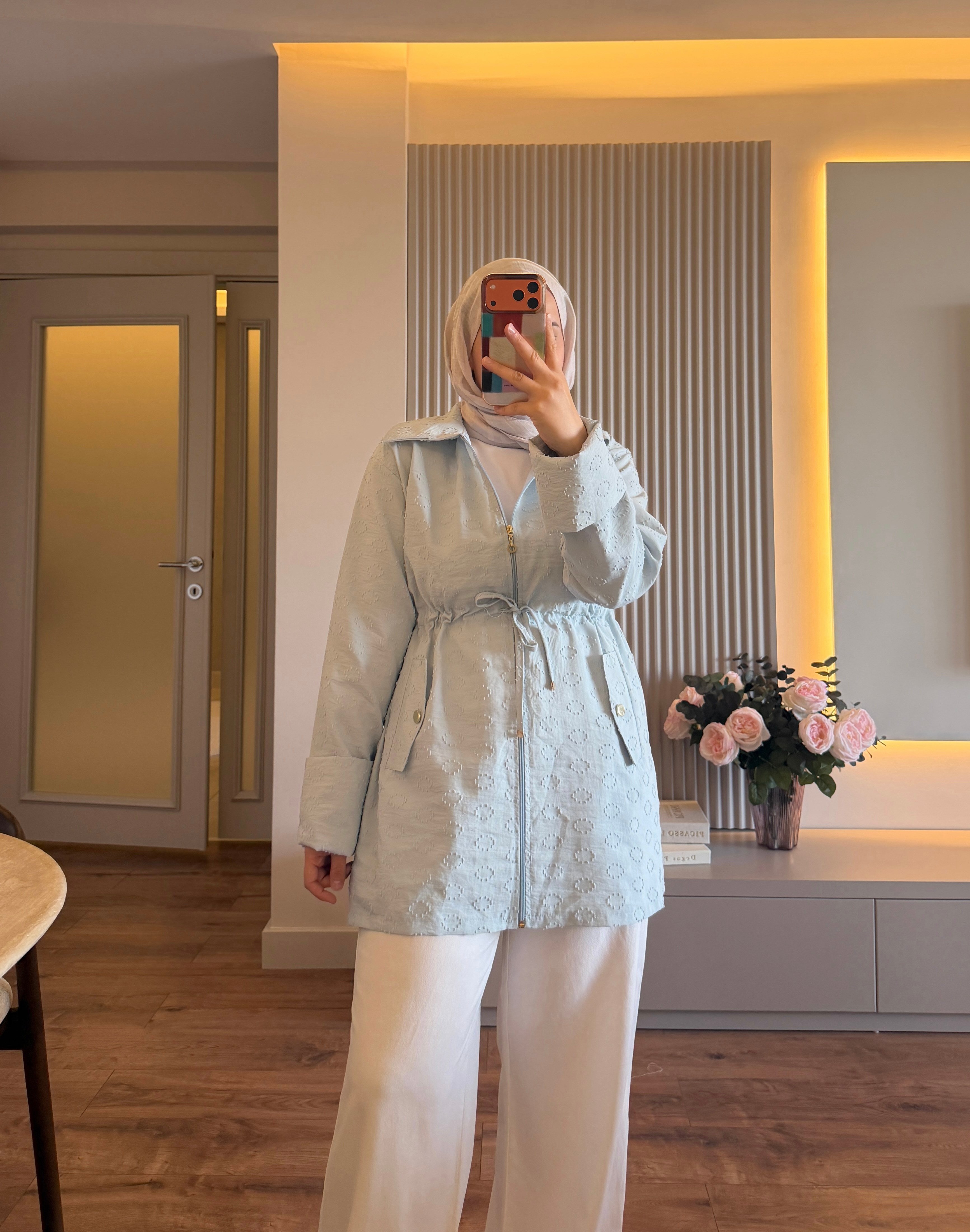 Dokulu İnce Ceket Bebe Mavi - CEKET