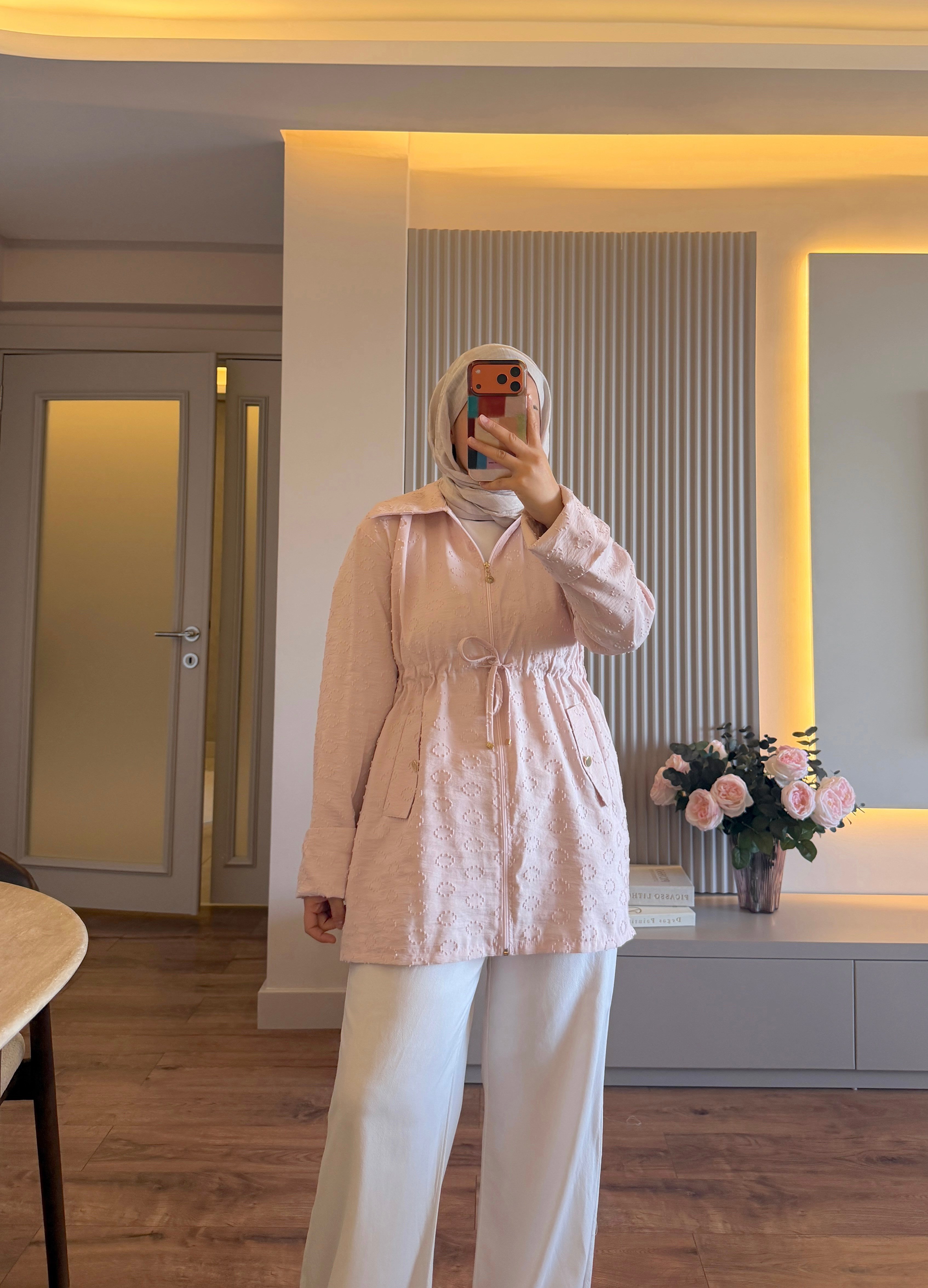 Dokulu İnce Ceket Pembe - CEKET