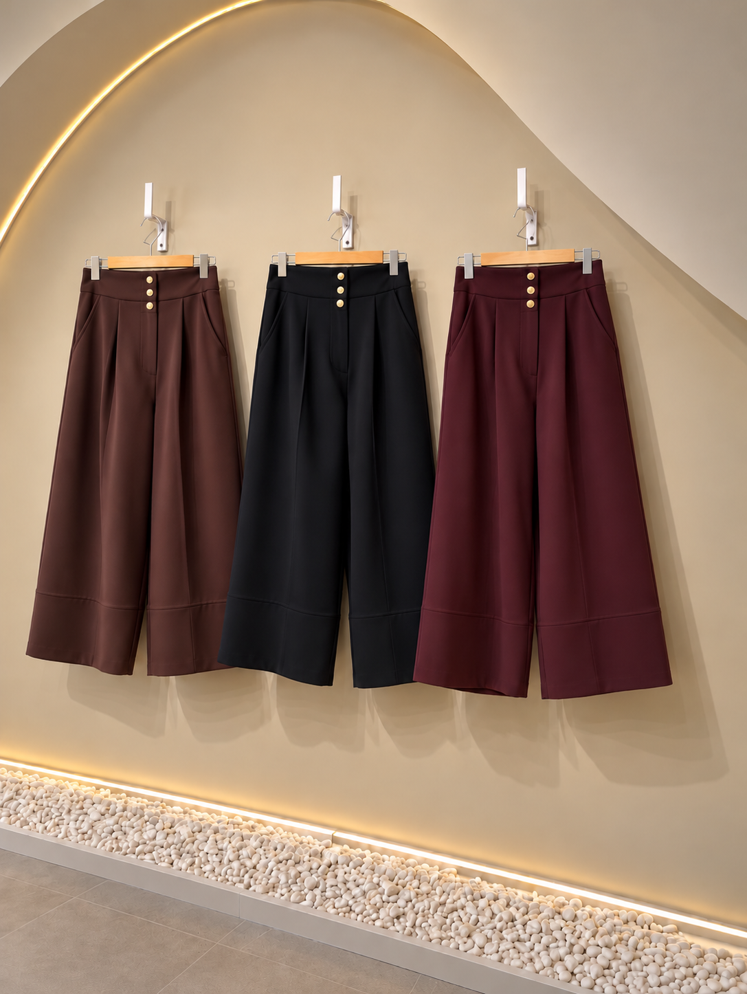 Gold Düğmeli Geniş Paça Pantalon Siyah - PANTOLON